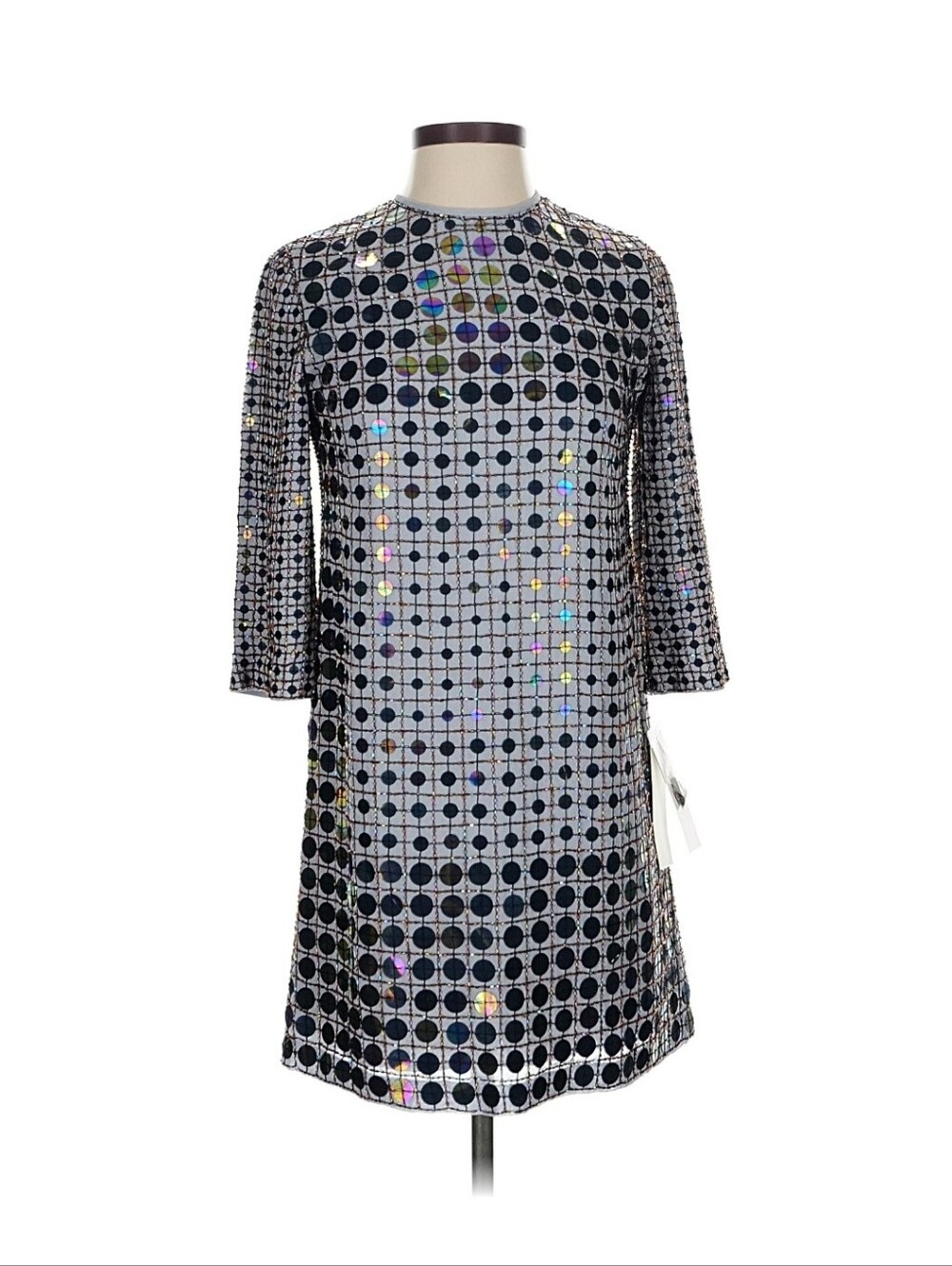 French Connection Holographic Sequin Shift Mini Dress UK 4/US 0
